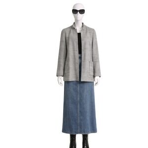 Eileen Fisher Jacket Knit Collarless Gray Stripe Button Front Pockets Size XS‎